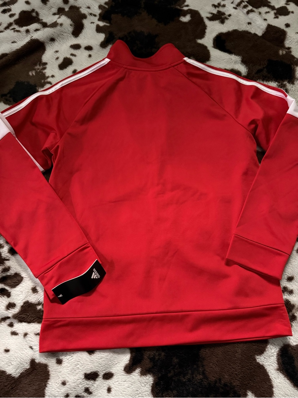 adidas Boy Red Zip-Up Track Jacket with White Stripe Accents - Picture 5 of 5